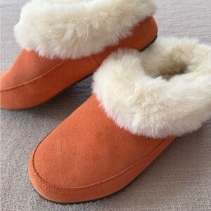 Sorel Go Coffee Run Slippers Orange Suede Faux Fur Size 6 NEW